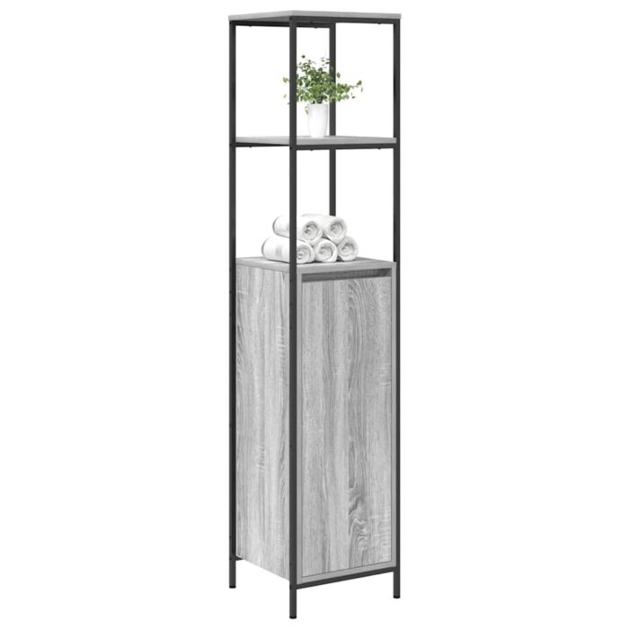 Meuble de salle de bain avec étagères sonoma gris 36x35x165 cm – Image 2