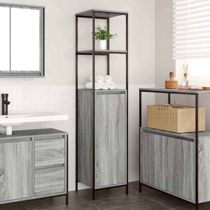 Meuble de salle de bain avec étagères sonoma gris 36x35x165 cm – Image 1