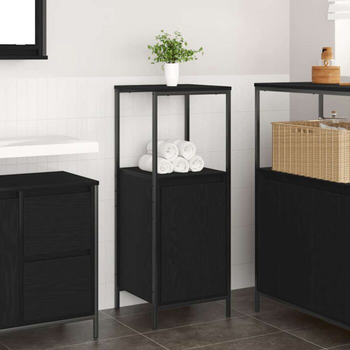 Meuble de salle de bain avec étagères chêne noir 36x35x95 cm – Image 1