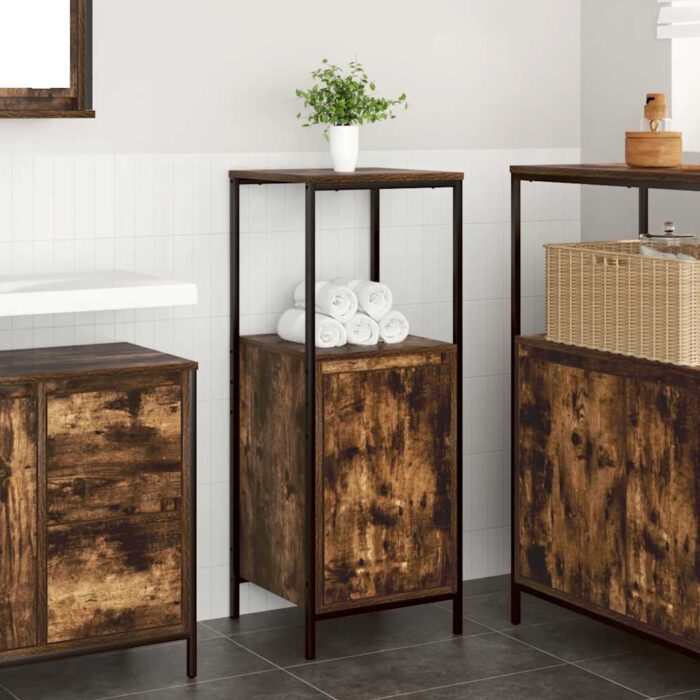 Meuble de salle de bain avec étagères chêne fumé 36x35x95 cm – Image 1