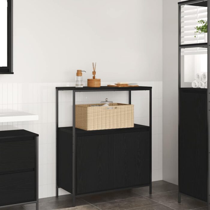 Meuble de salle de bain avec étagères chêne noir 76,5x35x95 cm – Image 1