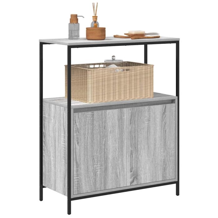 Meuble de salle de bain avec étagères sonoma gris 76,5x35x95 cm – Image 2