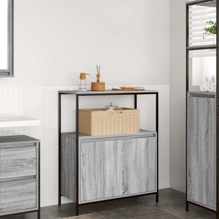 Meuble de salle de bain avec étagères sonoma gris 76,5x35x95 cm – Image 1