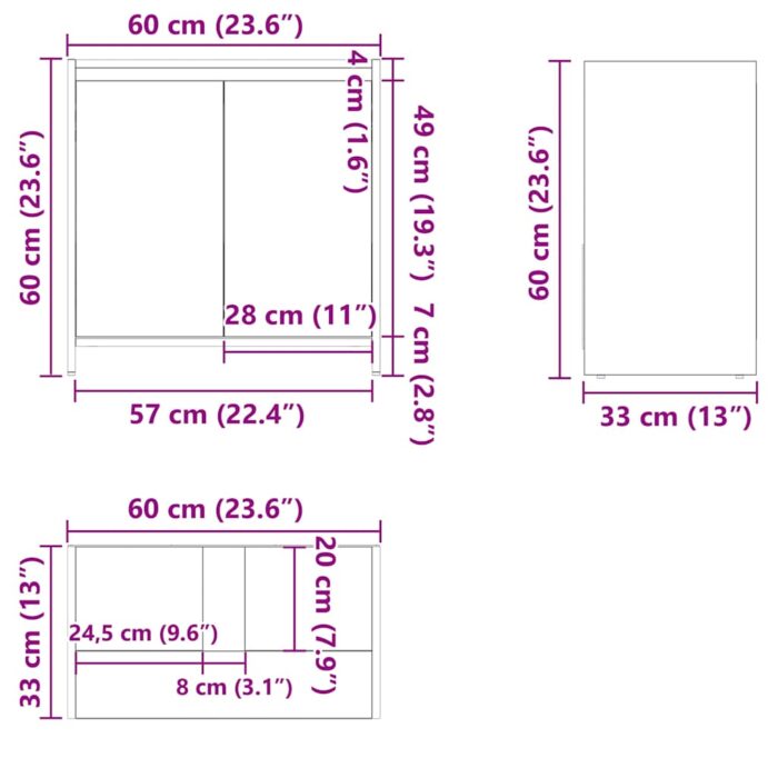Armoire lavabo de salle de bain chêne artisanal 60x33x60 cm – Image 12