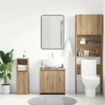 Armoire lavabo de salle de bain chêne artisanal 60x33x60 cm – Image 2