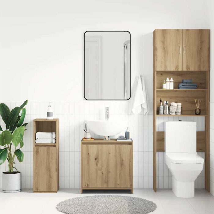 Armoire lavabo de salle de bain chêne artisanal 60x33x60 cm – Image 2