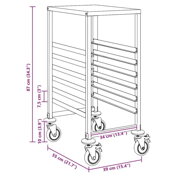Chariot à plateaux 6 bacs GN 39x55x87 cm acier inoxydable – Image 8