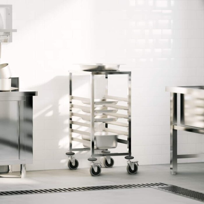 Chariot à plateaux 6 bacs GN 39x55x87 cm acier inoxydable – Image 1