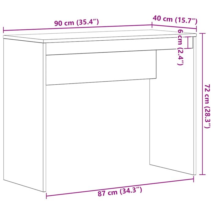 Bureau chêne noir 90x40x72 cm bois d'ingénierie – Image 8