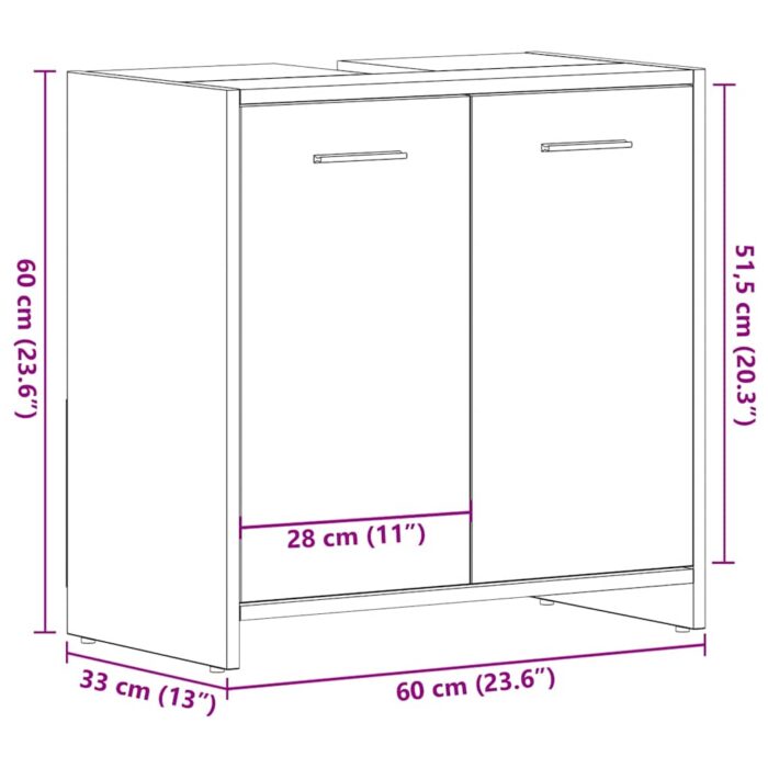 Armoire lavabo de salle de bain chêne noir 60x33x60 cm – Image 11