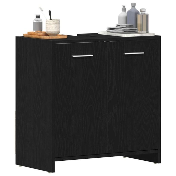 Armoire lavabo de salle de bain chêne noir 60x33x60 cm – Image 2