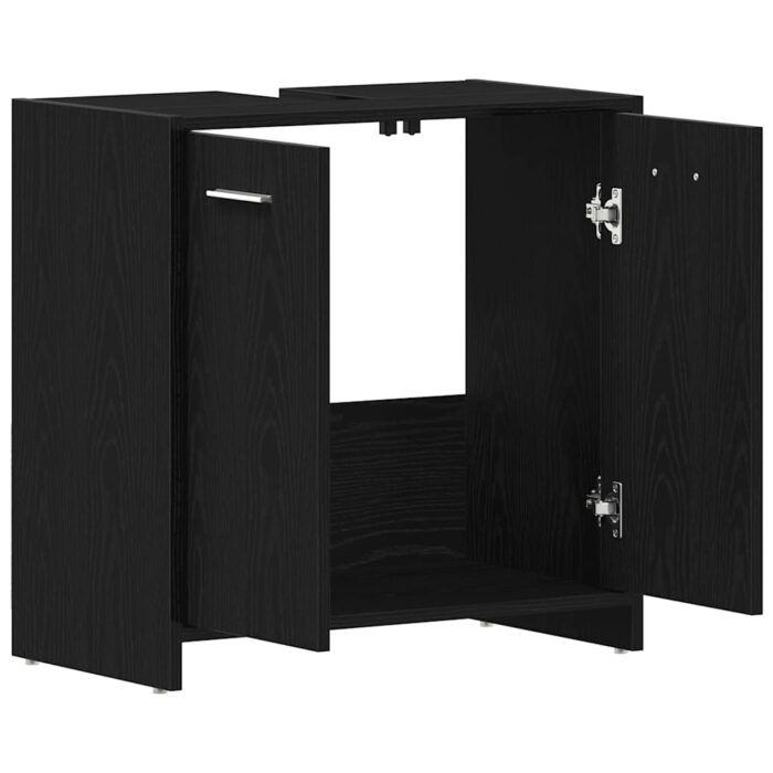 Armoire lavabo de salle de bain chêne noir 60x33x60 cm – Image 3