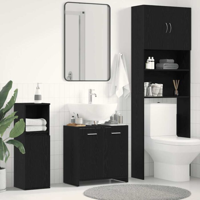 Armoire lavabo de salle de bain chêne noir 60x33x60 cm – Image 1