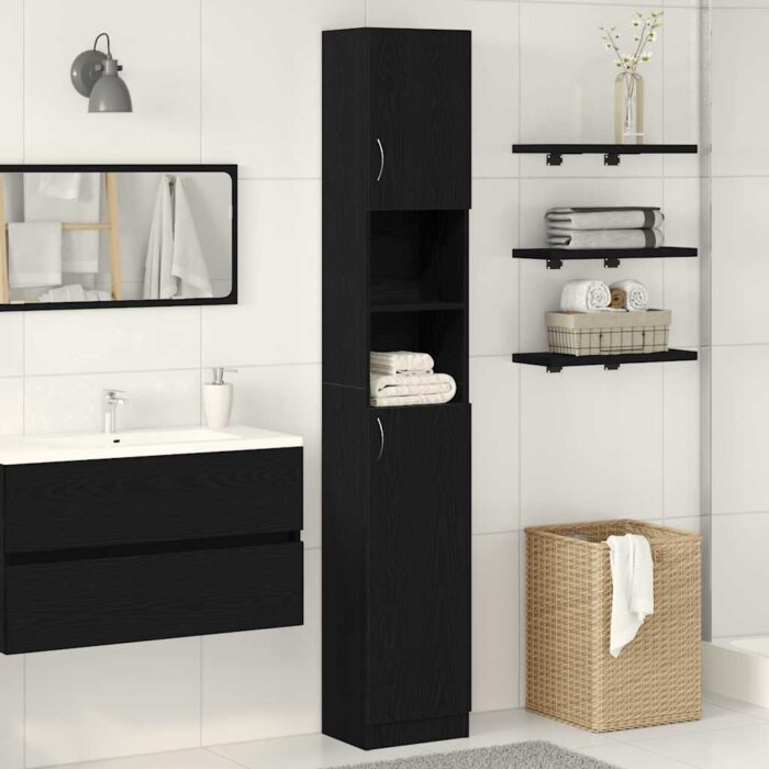 Armoire de salle de bain chêne noir 32x25,5x190 cm – Image 1