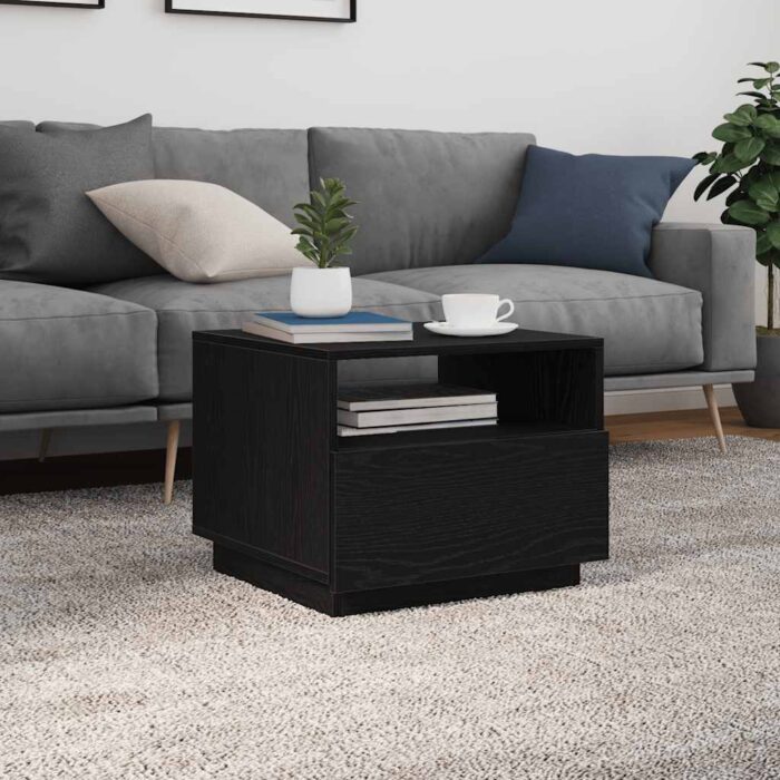 Table basse avec lumières LED chêne noir 50x49x40 cm – Image 2