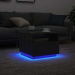 Table basse avec lumières LED chêne noir 50x49x40 cm