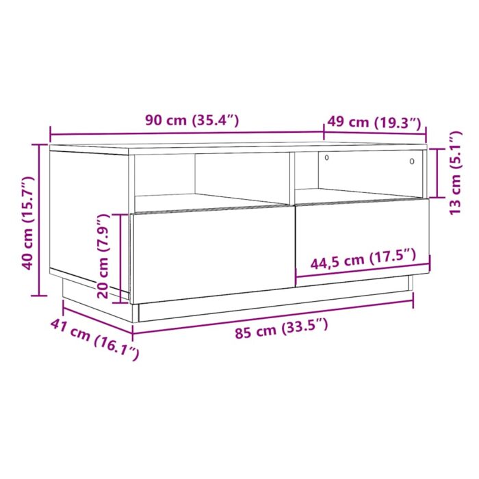 Table basse avec lumières LED chêne noir 90x49x40 cm – Image 11