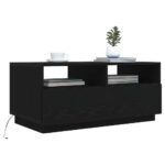 Table basse avec lumières LED chêne noir 90x49x40 cm – Image 3