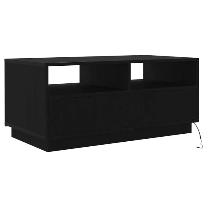 Table basse avec lumières LED chêne noir 90x49x40 cm – Image 6