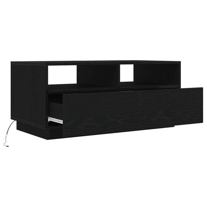 Table basse avec lumières LED chêne noir 90x49x40 cm – Image 7