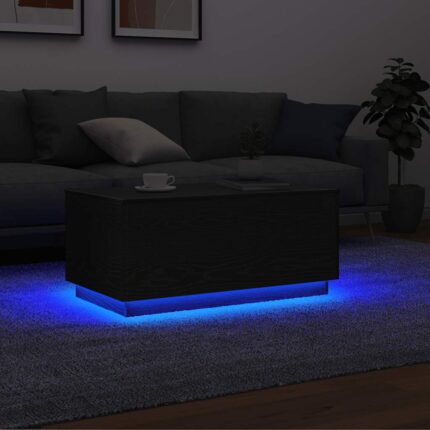Table basse avec lumières LED chêne noir 90x49x40 cm