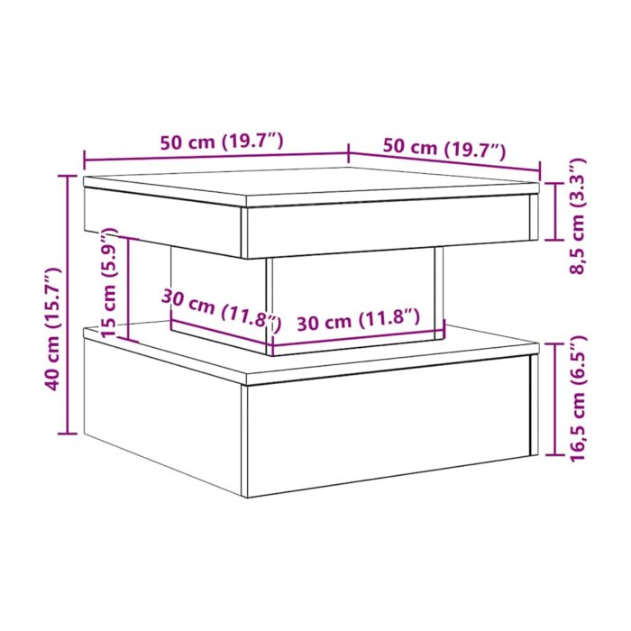 Table basse avec lumières LED chêne noir 50x50x40 cm – Image 10