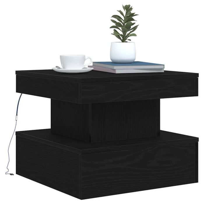 Table basse avec lumières LED chêne noir 50x50x40 cm – Image 3