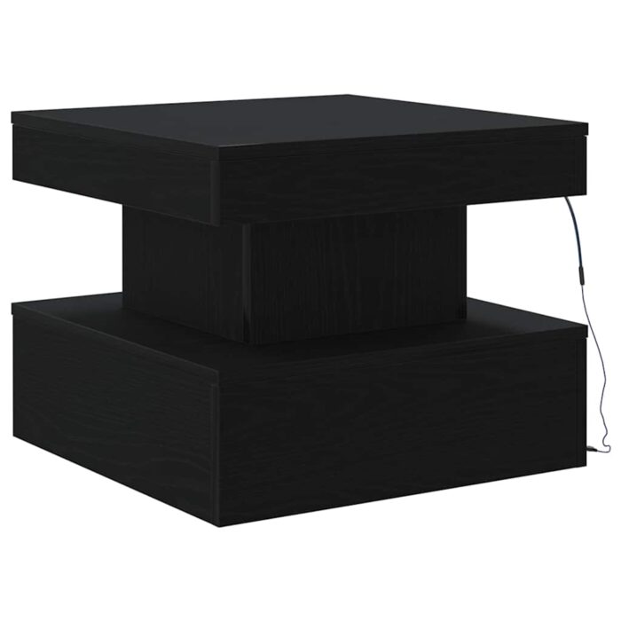Table basse avec lumières LED chêne noir 50x50x40 cm – Image 6