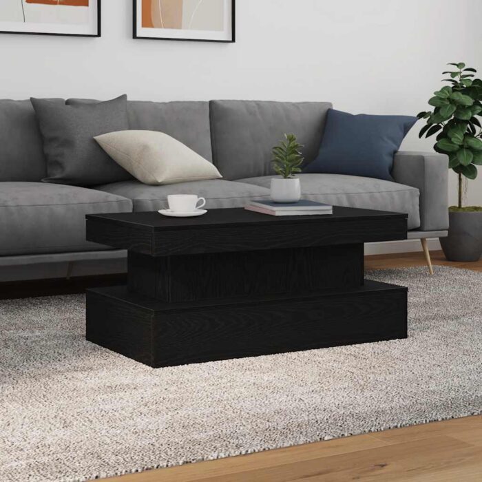 Table basse avec lumières LED chêne noir 90x50x40 cm – Image 2
