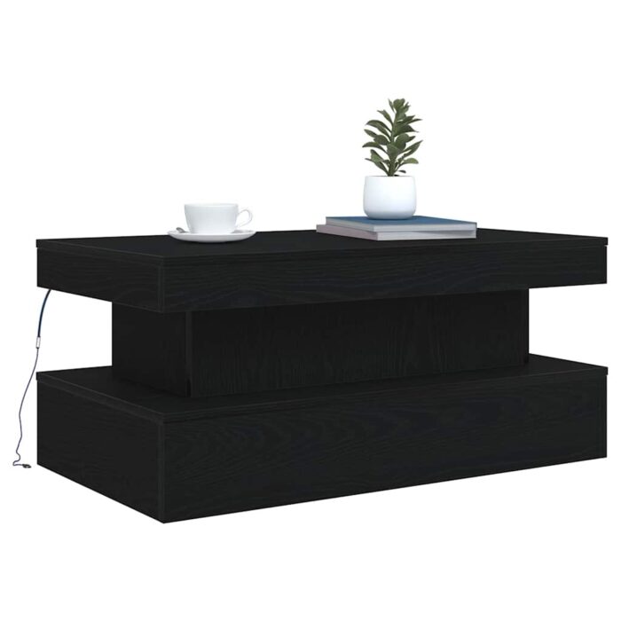 Table basse avec lumières LED chêne noir 90x50x40 cm – Image 3