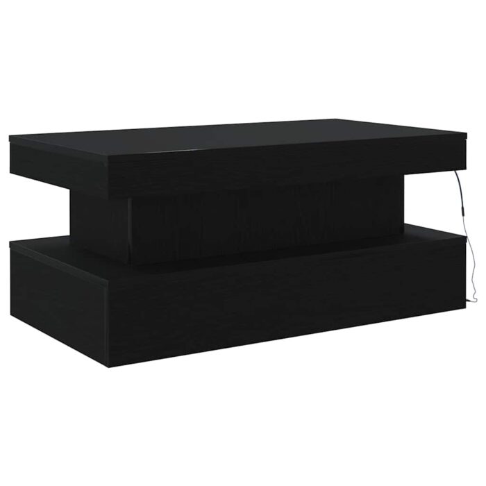 Table basse avec lumières LED chêne noir 90x50x40 cm – Image 6