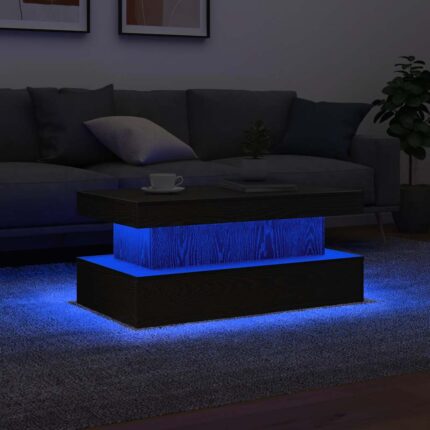 Table basse avec lumières LED chêne noir 90x50x40 cm