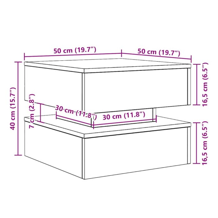 Table basse avec lumières LED chêne noir 50x50x40 cm – Image 10