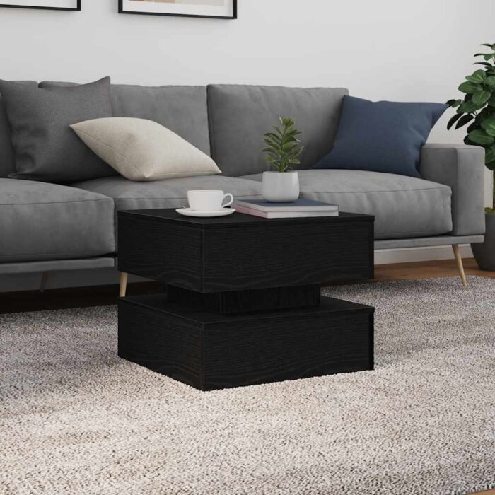 Table basse avec lumières LED chêne noir 50x50x40 cm – Image 2