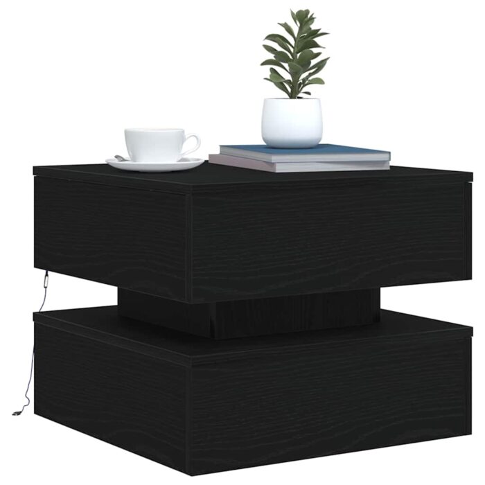 Table basse avec lumières LED chêne noir 50x50x40 cm – Image 3