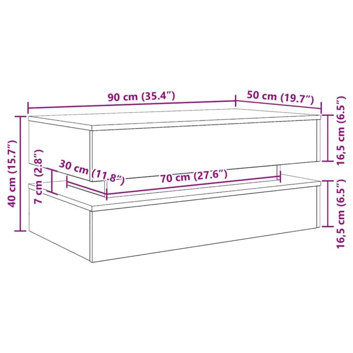 Table basse avec lumières LED chêne noir 90x50x40 cm – Image 10
