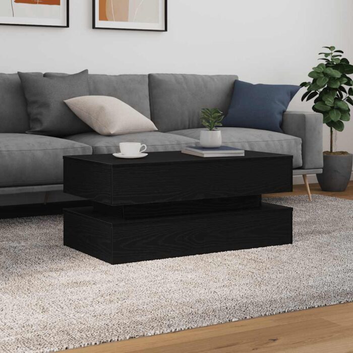 Table basse avec lumières LED chêne noir 90x50x40 cm – Image 2