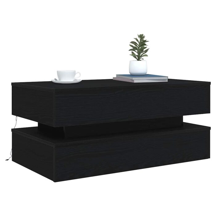 Table basse avec lumières LED chêne noir 90x50x40 cm – Image 3