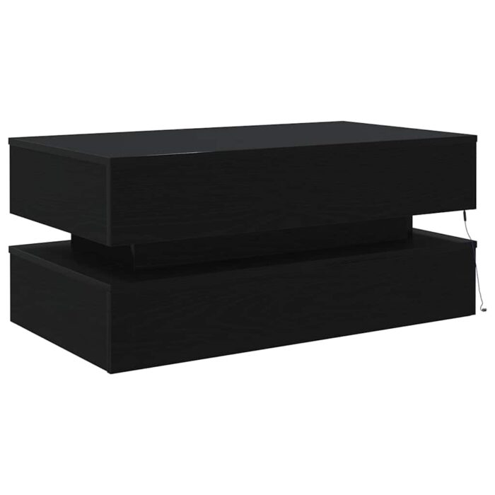 Table basse avec lumières LED chêne noir 90x50x40 cm – Image 6