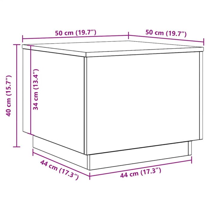 Table basse avec lumières LED chêne noir 50x50x40 cm – Image 10