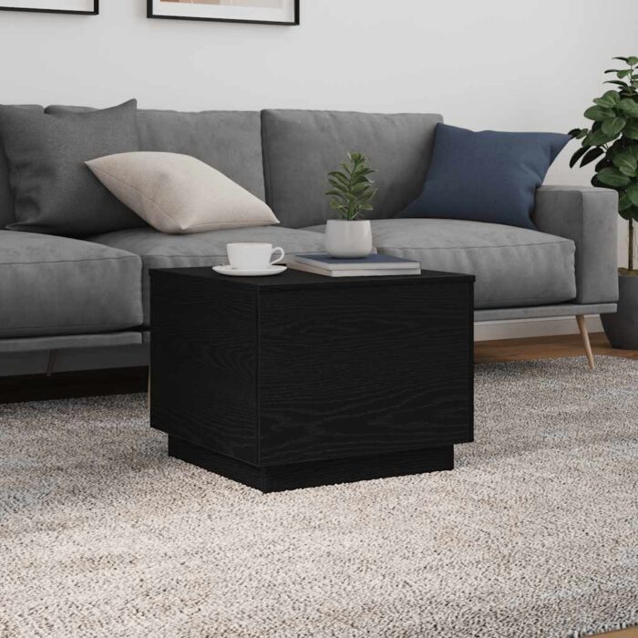 Table basse avec lumières LED chêne noir 50x50x40 cm – Image 2