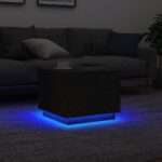 Table basse avec lumières LED chêne noir 50x50x40 cm