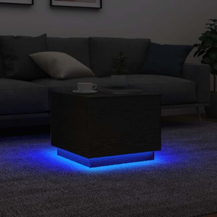Table basse avec lumières LED chêne noir 50x50x40 cm