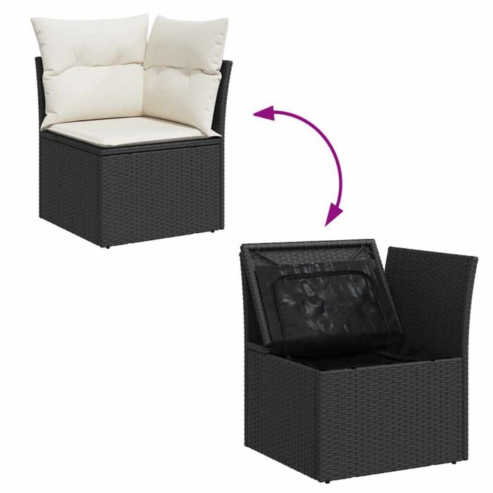 Salon de jardin 8 pcs avec coussins noir résine tressée – Image 11