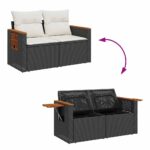 Salon de jardin 8 pcs avec coussins noir résine tressée – Image 6