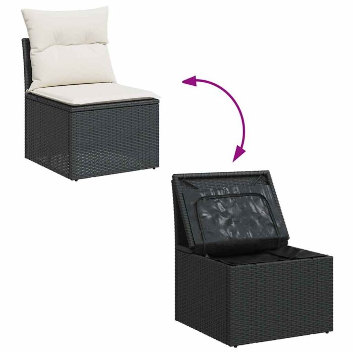 Salon de jardin 8 pcs avec coussins noir résine tressée – Image 7