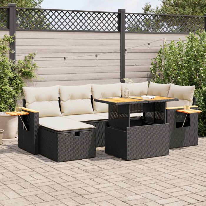 Salon de jardin 8 pcs avec coussins noir résine tressée – Image 1