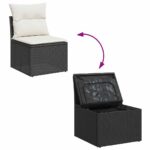 Salon de jardin 5 pcs avec coussins noir résine tressée – Image 6