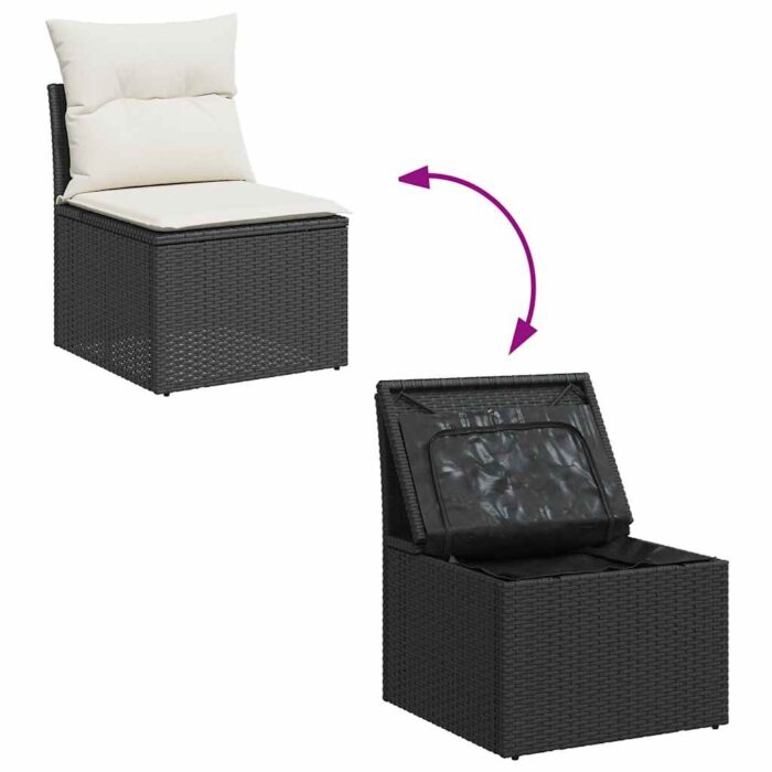 Salon de jardin 5 pcs avec coussins noir résine tressée – Image 6