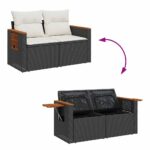 Salon de jardin 5 pcs avec coussins noir résine tressée – Image 9